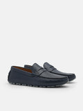 PEDRO Embossed Leather Penny Loafers - Navy