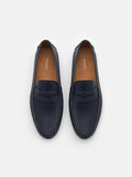 PEDRO Embossed Leather Penny Loafers - Navy