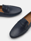 PEDRO Embossed Leather Penny Loafers - Navy