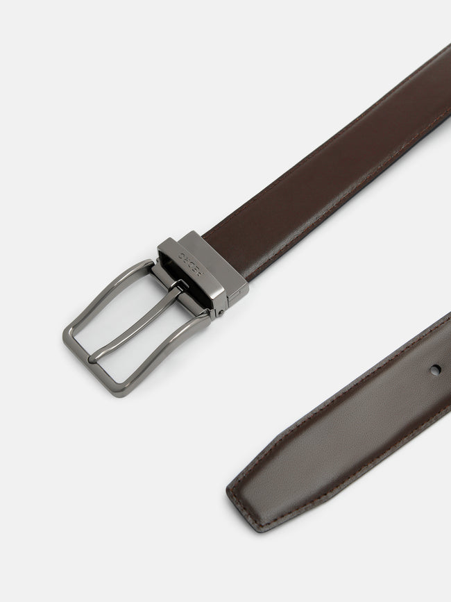 PEDRO Embossed Leather Reversible Pin Belt-Black