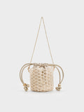 CHARLES & KEITH Women Beaded Chain-Handle Bucket Bag_Champagne
