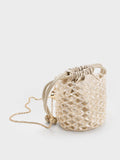 CHARLES & KEITH Women Beaded Chain-Handle Bucket Bag_Champagne