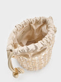 CHARLES & KEITH Women Beaded Chain-Handle Bucket Bag_Champagne