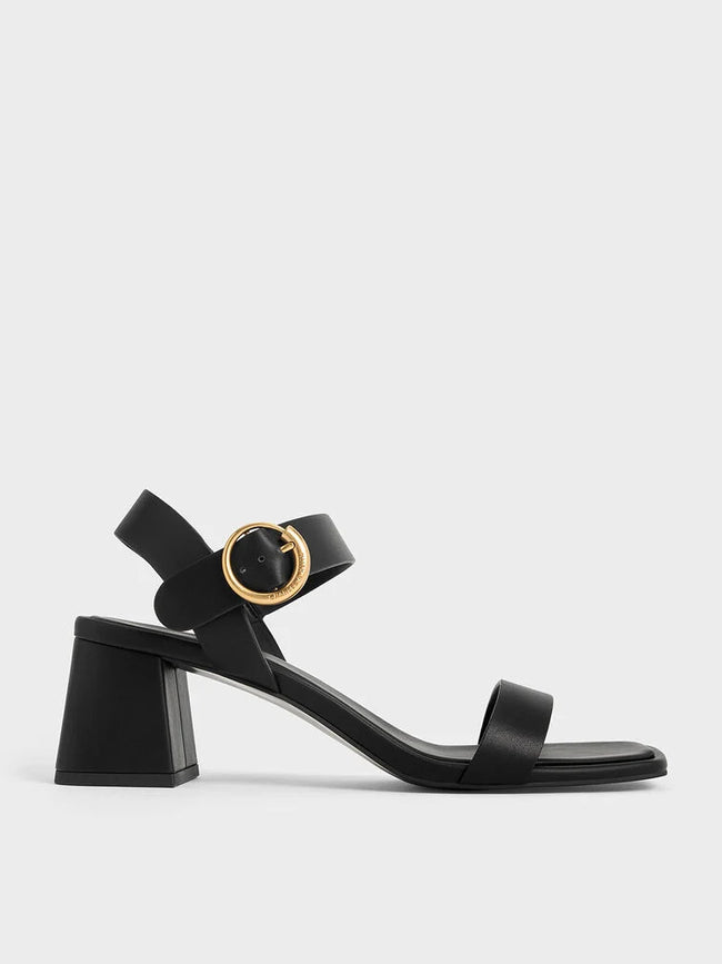 CHARLES & KEITH_Buckled Square-Toe Trapeze-Heel Sandals_Black