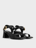 CHARLES & KEITH_Buckled Square-Toe Trapeze-Heel Sandals_Black