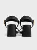 CHARLES & KEITH_Buckled Square-Toe Trapeze-Heel Sandals_Black