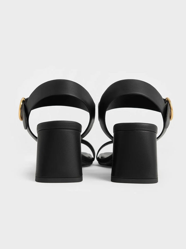 CHARLES & KEITH_Buckled Square-Toe Trapeze-Heel Sandals_Black