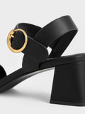CHARLES & KEITH_Buckled Square-Toe Trapeze-Heel Sandals_Black