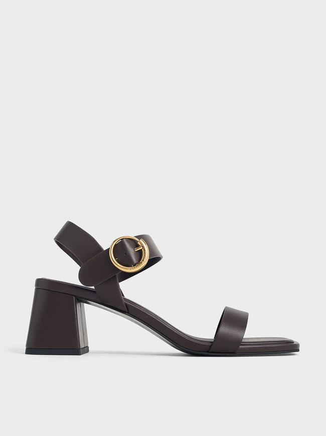 CHARLES & KEITH_Buckled Square-Toe Trapeze-Heel Sandals_Dark Brown