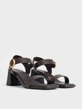 CHARLES & KEITH_Buckled Square-Toe Trapeze-Heel Sandals_Dark Brown