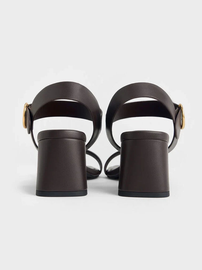 CHARLES & KEITH_Buckled Square-Toe Trapeze-Heel Sandals_Dark Brown