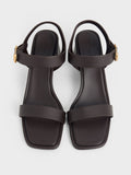 CHARLES & KEITH_Buckled Square-Toe Trapeze-Heel Sandals_Dark Brown