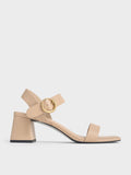 CHARLES & KEITH_Buckled Square-Toe Trapeze-Heel Sandals_Nude