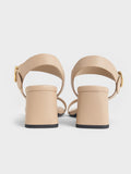 CHARLES & KEITH_Buckled Square-Toe Trapeze-Heel Sandals_Nude