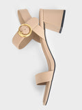 CHARLES & KEITH_Buckled Square-Toe Trapeze-Heel Sandals_Nude