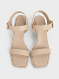 CHARLES & KEITH_Buckled Square-Toe Trapeze-Heel Sandals_Nude