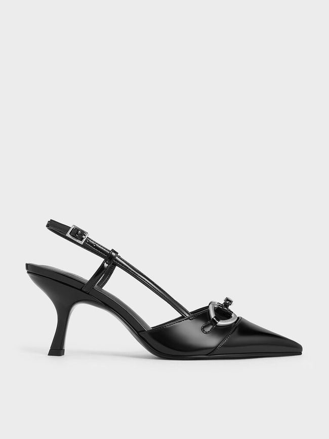 CHARLES & KEITH_Woven Fabric Metallic-Accent Slant-Heel Slingback Pumps_Black Box