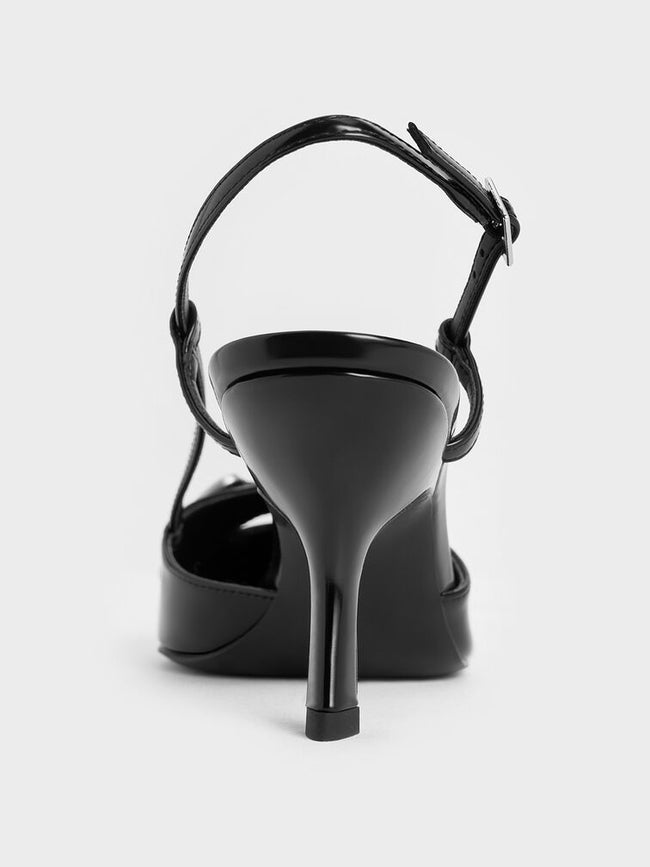 CHARLES & KEITH_Woven Fabric Metallic-Accent Slant-Heel Slingback Pumps_Black Box