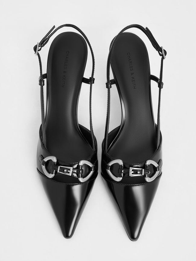 CHARLES & KEITH_Woven Fabric Metallic-Accent Slant-Heel Slingback Pumps_Black Box