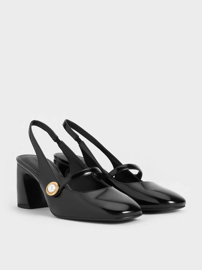 CHARLES & KEITH_Pearl-Accent Mary Jane Pumps_Black Box