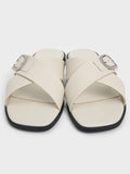 CHARLES & KEITH Crystal-Buckle Crossover-Strap Sandals_Chalk