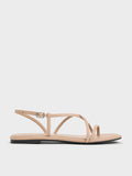 CHARLES & KEITH Metallic Square-Toe Strappy Thong Sandals_Nude