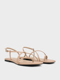 CHARLES & KEITH Metallic Square-Toe Strappy Thong Sandals_Nude