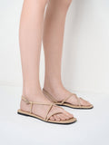 CHARLES & KEITH Metallic Square-Toe Strappy Thong Sandals_Nude
