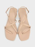 CHARLES & KEITH Metallic Square-Toe Strappy Thong Sandals_Nude