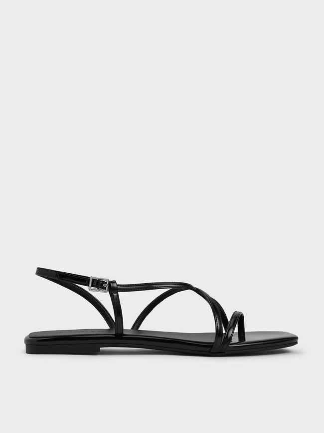 CHARLES & KEITH Square-Toe Strappy Thong Sandals_Black Box