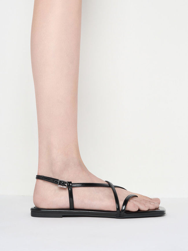 CHARLES & KEITH Square-Toe Strappy Thong Sandals_Black Box