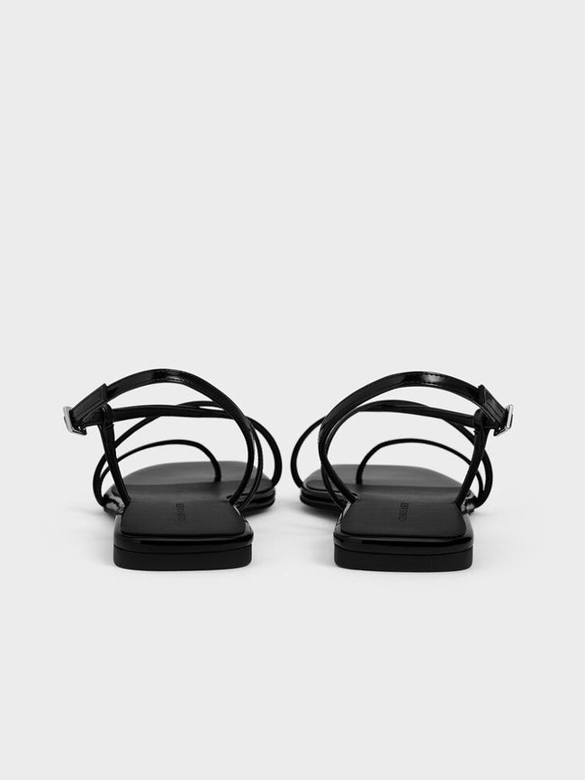 CHARLES & KEITH Square-Toe Strappy Thong Sandals_Black Box
