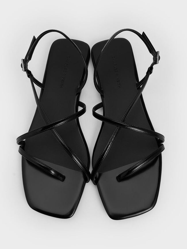 CHARLES & KEITH Square-Toe Strappy Thong Sandals_Black Box