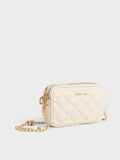 CHARLES & KEITH Mini Apfra Quilted Crossbody Bag Cream