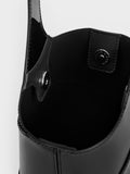 CHARLES & KEITH Women Trin Patent Cylindrical Bucket Bag_Noir