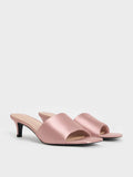 CHARLES & KEITH Satin Square-Toe Kitten-Heel Mules_Nude