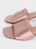 CHARLES & KEITH Satin Square-Toe Kitten-Heel Mules_Nude