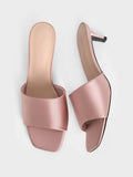 CHARLES & KEITH Satin Square-Toe Kitten-Heel Mules_Nude