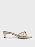 CHARLES & KEITH Patent Buckled Strappy Kitten-Heel Mules_Beige