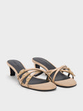 CHARLES & KEITH Patent Buckled Strappy Kitten-Heel Mules_Beige