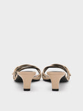CHARLES & KEITH Patent Buckled Strappy Kitten-Heel Mules_Beige