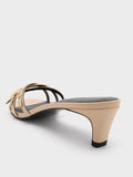 CHARLES & KEITH Patent Buckled Strappy Kitten-Heel Mules_Beige
