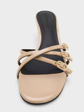 CHARLES & KEITH Patent Buckled Strappy Kitten-Heel Mules_Beige