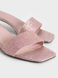 CHARLES & KEITH Glittered Cone-Heel Mules_Pink