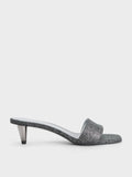 CHARLES & KEITH Glittered Cone-Heel Mules_Black Textured