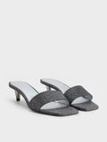 CHARLES & KEITH Glittered Cone-Heel Mules_Black Textured