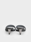 CHARLES & KEITH Glittered Cone-Heel Mules_Black Textured