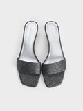 CHARLES & KEITH Glittered Cone-Heel Mules_Black Textured