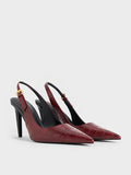 CHARLES & KEITH Croc-Effect Cone-Heel Pointed-Toe Pumps_Animal Print Red