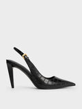 CHARLES & KEITH Croc-Effect Cone-Heel Pointed-Toe Pumps_Animal Print Black